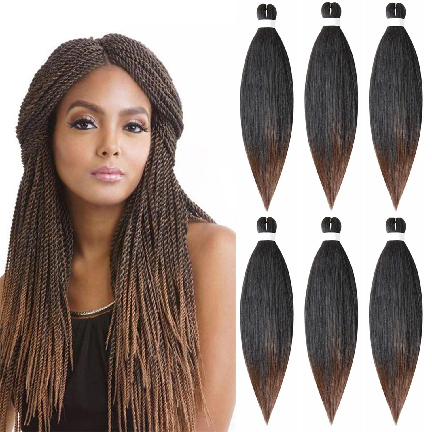 

Ombre Brown EZ Braid hair Extensions Synthetic Yaki Straight Braiding Hair Pre Stretched Jumbo Braid for Box Braid Hair Bundles