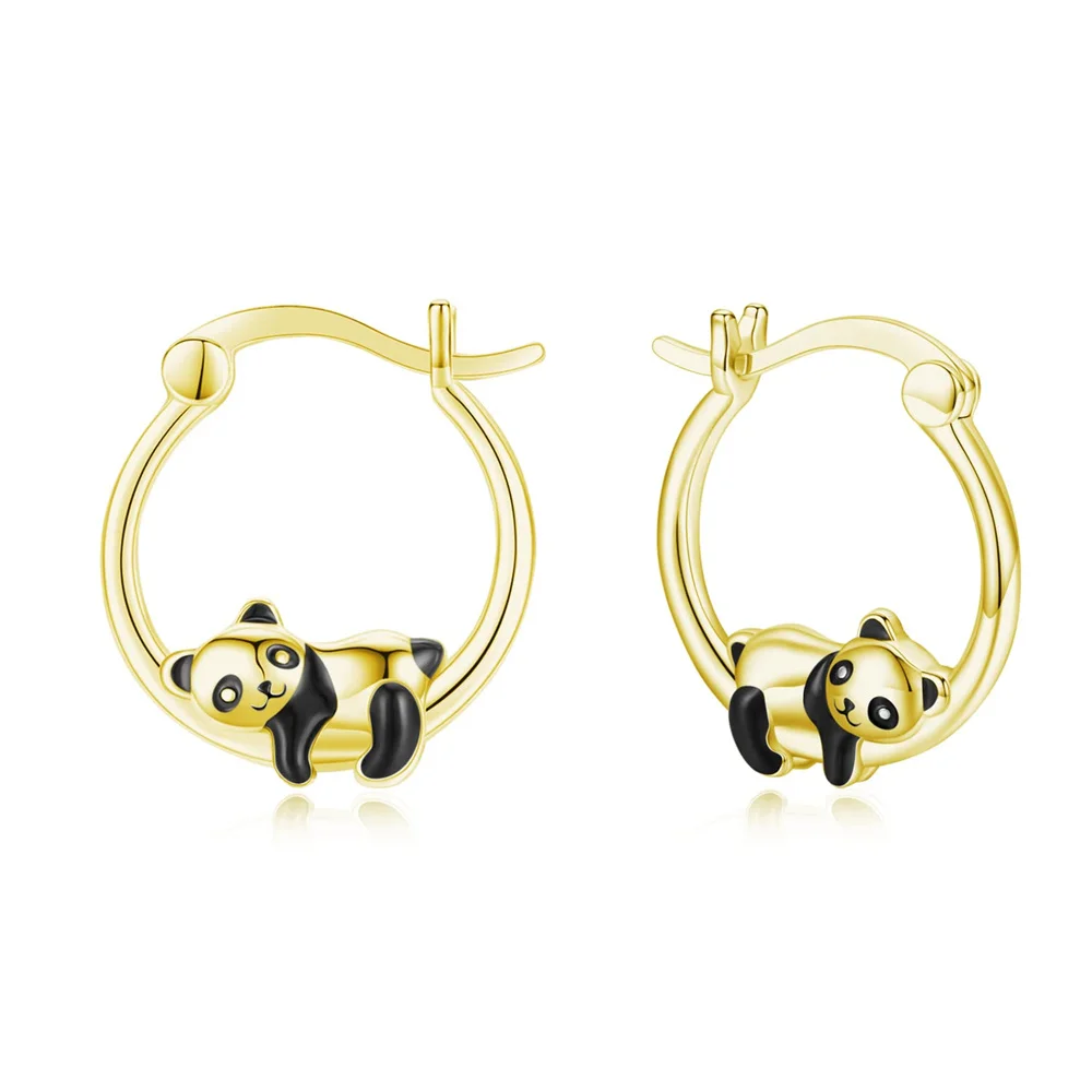 

Harong New Cute Gold Color Panda Hoop Earring Fashion Exquisite Temperament Animal Enamel Jewelry for Woman Party Earrings