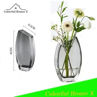 creative geometric flower arrangement oblique mouth square transparent glass vase nordic light luxury ornaments home decoration