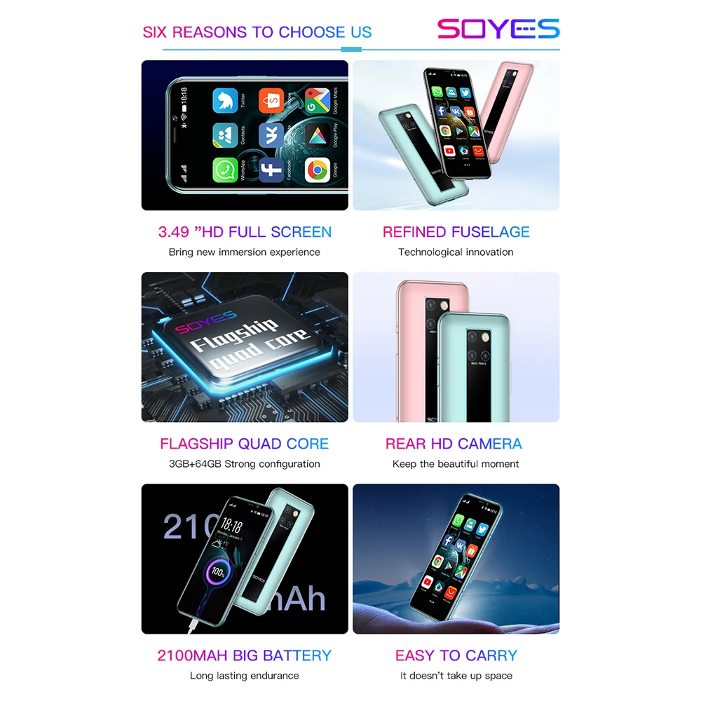 SOYES S10-H Mini 4G мобильный телефон 32 ГБ/64 Гб ROM четырехъядерный 3 49 дюймов Android 9 смартфон