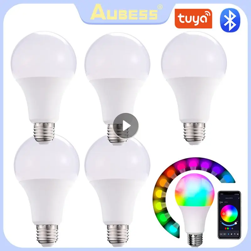 

Умная лампа AUBESS Tuya E27 B22 с регулируемой яркостью, умная лампа RGBCW AC 85- 265 в, светильник ная лампа с синими зубами, управление через приложение IOS/...