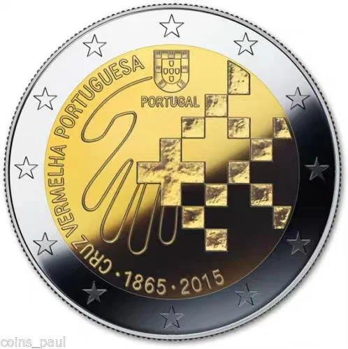 

Оригинальная биметаллическая памятная монета Португалия 2015 Красный Крест 150 годовщина 2 евро