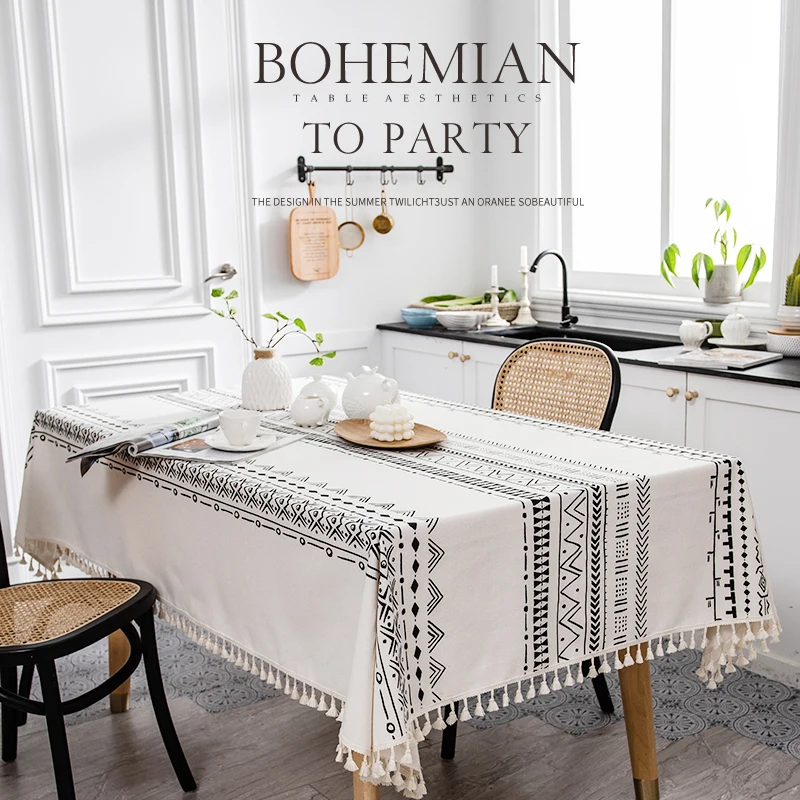 

Oil proof and wash free Bohemian ins style square dining table cloth rectangular