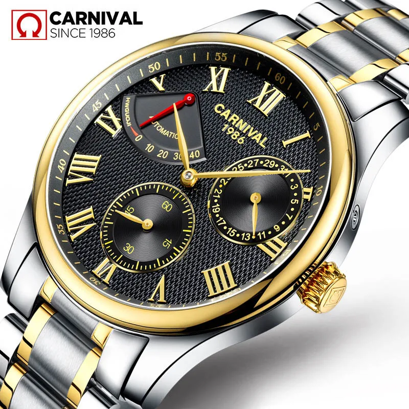 CARNIVAL New Men Stainless Steel Automatic Mechanical Watch Fashion Business Mens Luxury Personality Watches Waterproof 8773
