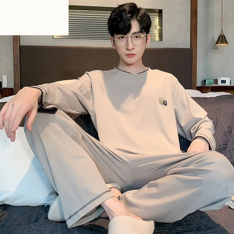 L-5XL Pajamas Men's Spring Autumn Cotton Casual Long Sleeve Pants Pijamas Two Piece Korean Loose Sleepwear Home Clothing Suit
