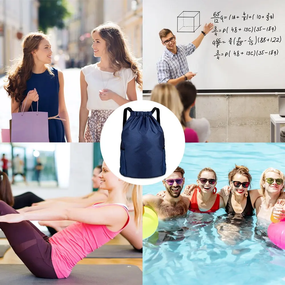 Drawstring Gym Bag, Drawstring Backpack, Gym Sack with Water Bottle Mesh Pockets Waterproof Drawstring Gym Backpack Bag for Men