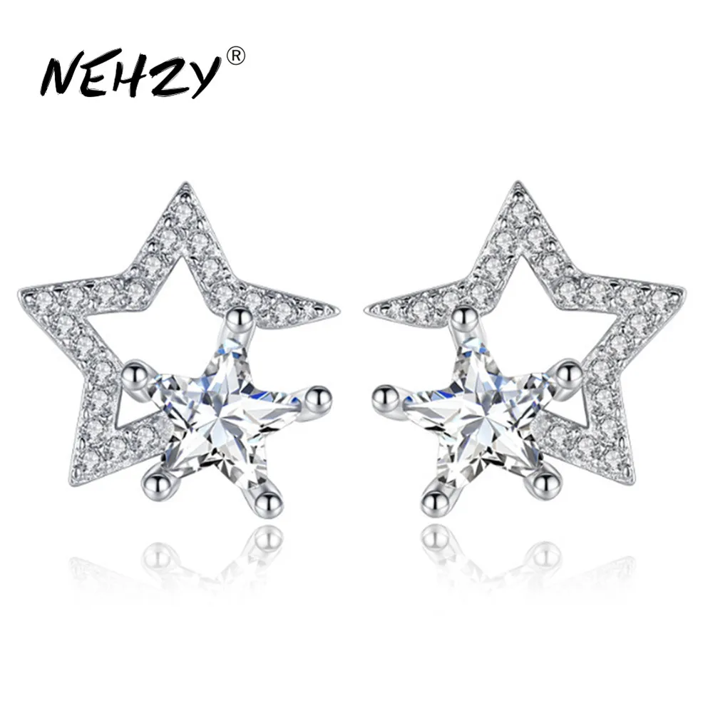 

NEHZY новые женские модные серьги из серебра 925 пробы, высококачественные Кристальные полые пятиконечные звезды в стиле ретро, милые фирменные украшения для ушей