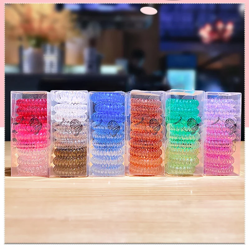 

9pcs Solid Color Telephone Line Elastic Hair Bands Simple Traceless Rubber Band Head Rope Ponytail Holder Hairband Headwear