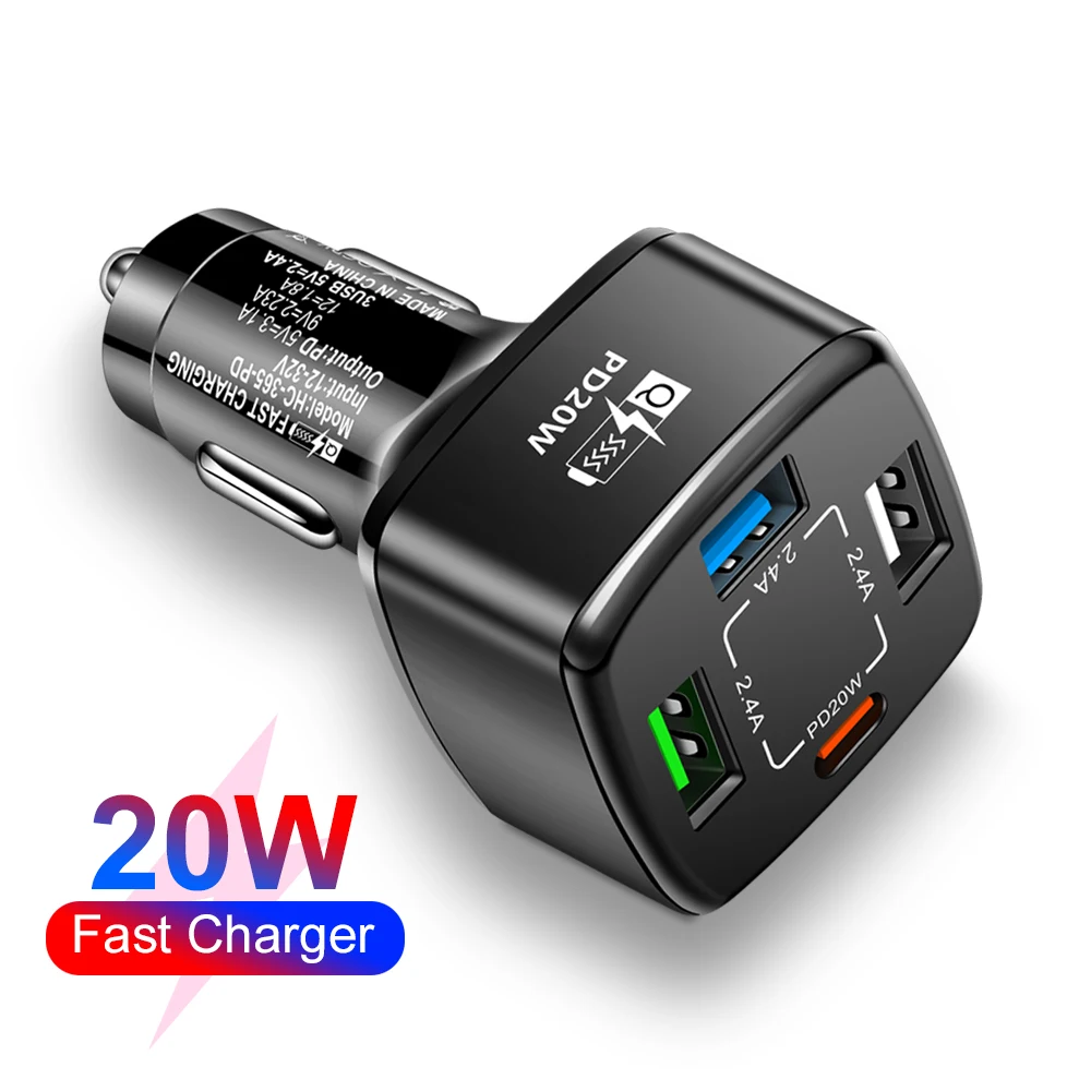 

Автомобильное зарядное устройство с 4 USB-портами, 20 Вт
