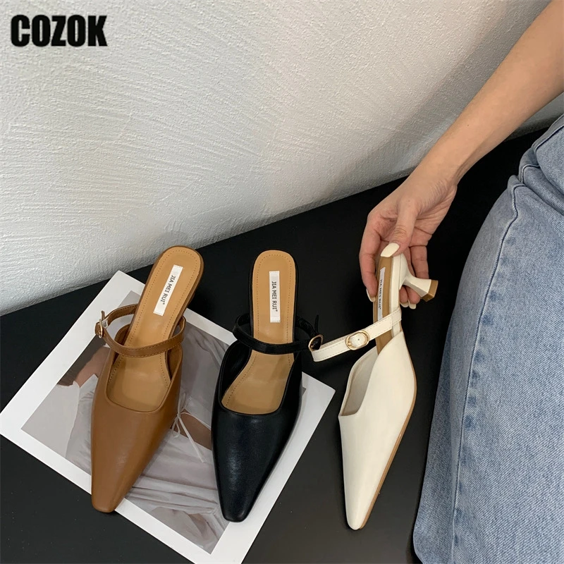 

Мюли женские с острым носком, шлепанцы, новинка 2023, летние женские классические туфли на высоком каблуке, элегантные туфли-лодочки, женская ...