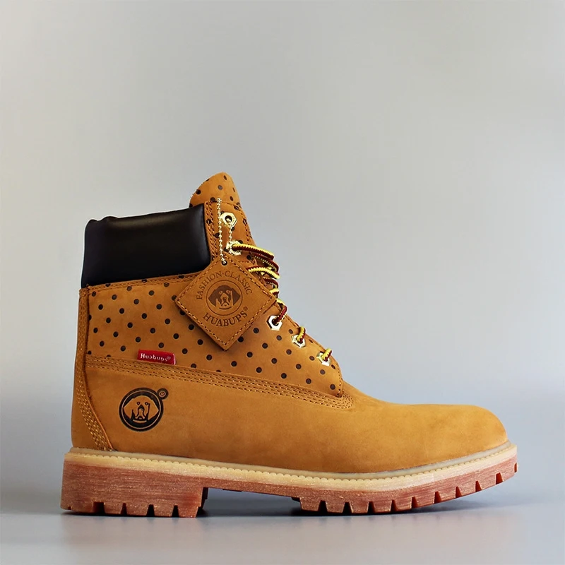 

Leather Waterproof Men and Women Couples Tooling Martin Rhubarb Boot Joint Short Boots High to Help British Style