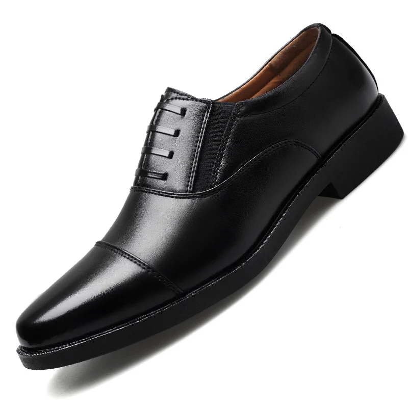 

New Shose Men Formal Leather Shoes Business Casual Breathable Non Slip Slip-On Solid Round Toe Walking Wedding Footwear Black