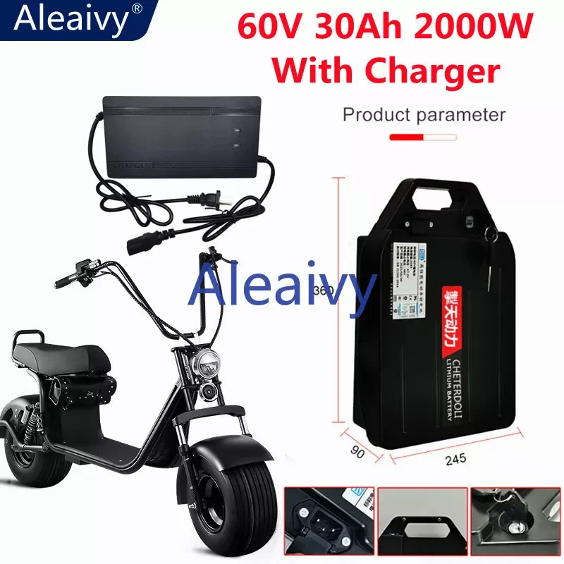 

Waterproof Rechargeable 60V 30Ah Li Ion Battery for 1500w 2000W Citycoco X7 X8 X9 Trolling Motor Lithium Battery + 3A Charger