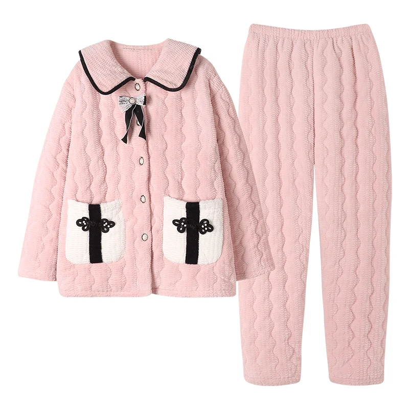 Новая женская пижама из кораллового бархата зимняя утепленная однотонная