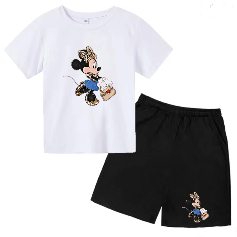 New Disney Minnie Mouse Birthday Girl Baby Clothing Party Cartoon T-shirt Set Children's Summer Fashion Casual Charming Top Gift