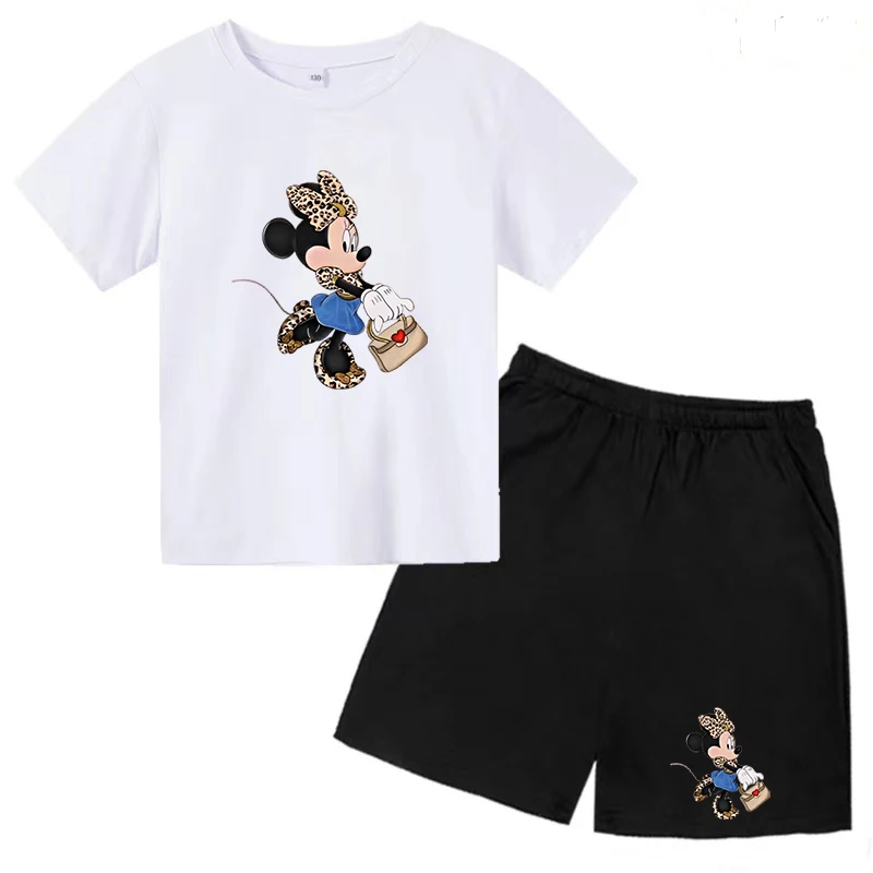 

New Disney Minnie Mouse Birthday Girl Baby Clothing Party Cartoon T-shirt Set Children's Summer Fashion Casual Charming Top Gift