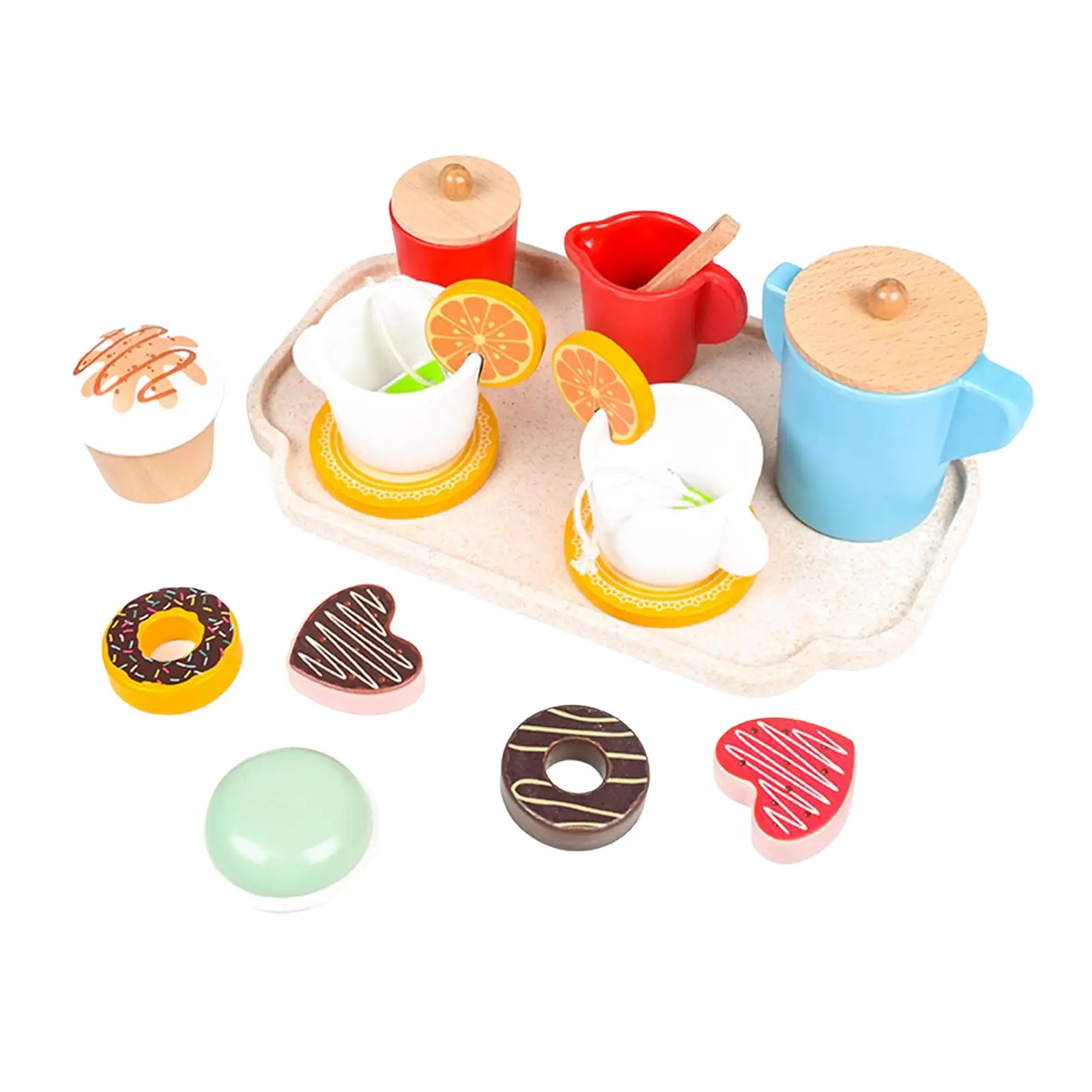 

12 Pieces Tea Party Early Educational with Teapot Coaster Coffee Mugs Spoons Saucers Kitchen Tableware Set for Kids Party Favors