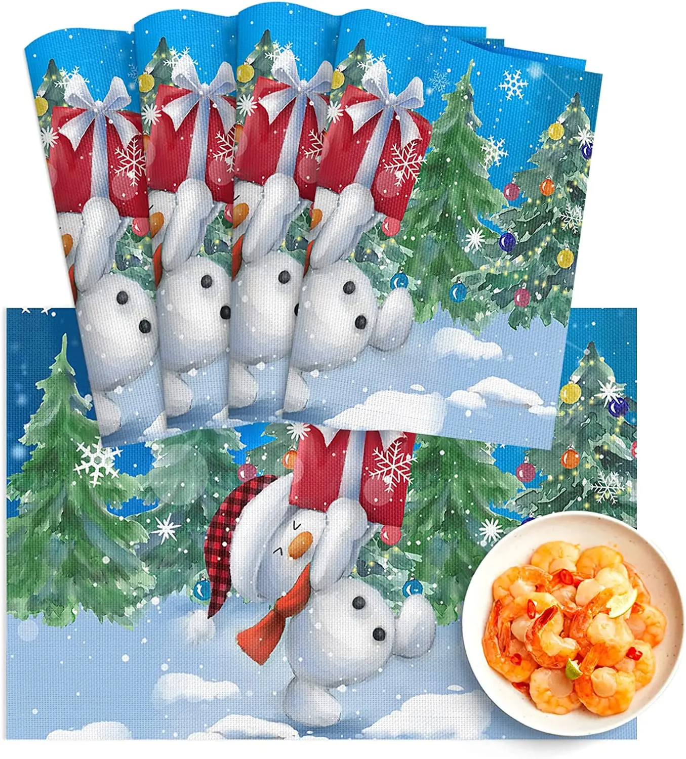 

Placemats Set of 4 Christmas Snowman Xmas Non Slip Heat Resistant Place Mats Washable Polyester Durable Placemats for Dining
