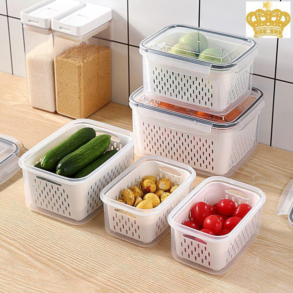 

Refrigerator Storage Box Fridge Fresh Vegetable Fruit Boxes Drain Basket Storage Containers With Lid Kitchen Tools Organizer