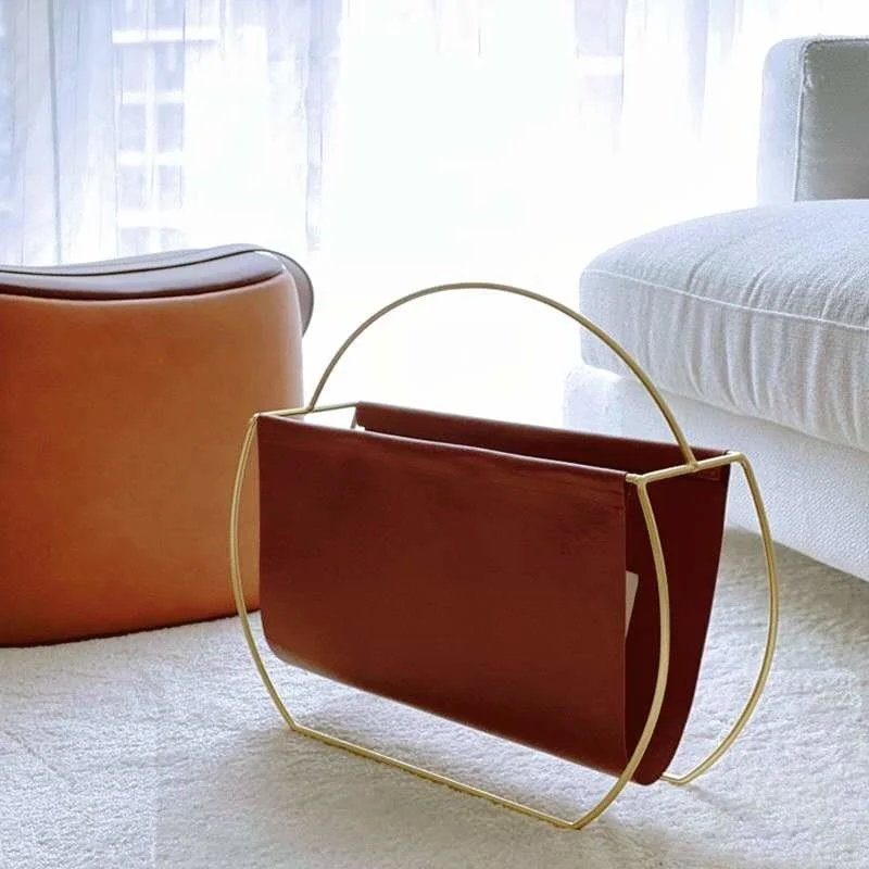 

Light Luxury Personality Scandinavian Metal Leather Magazine Rack Beautiful And Practical Sofa Corner Storage