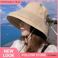 candy color foldable bucket hat women summer sunscreen windproof rope panama hat beach sun hat outdoor fisherman gorros