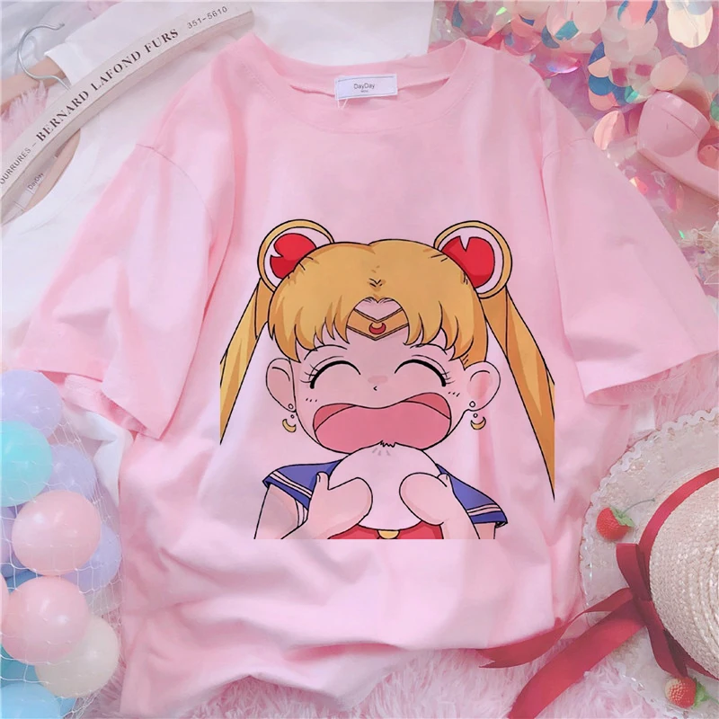 Футболка женская с графическим принтом в японском стиле аниме розовый топ