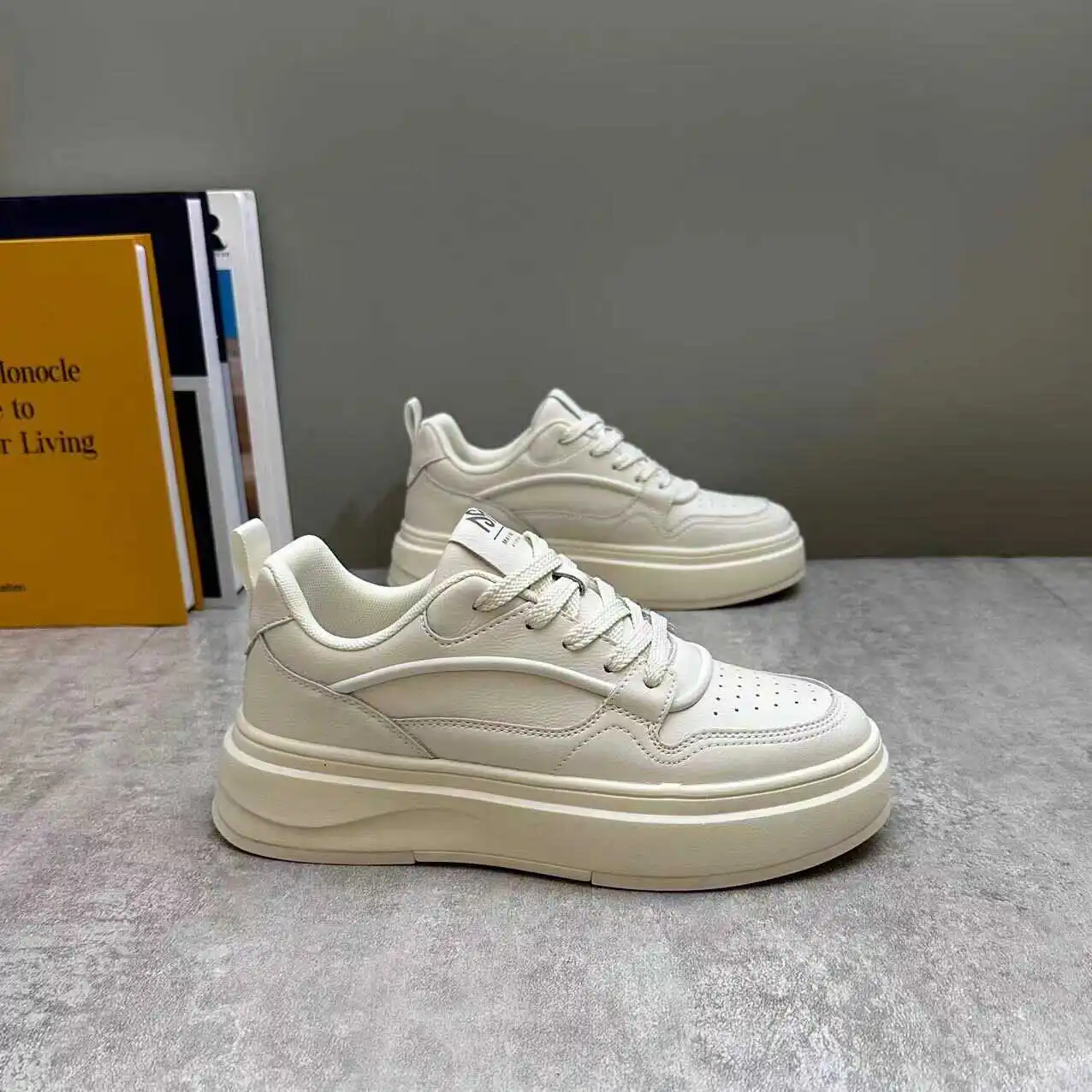 White Shoes Men's 2024 Autumn New Sports Casual Platform Height Increasing Board Fashion Brand All-Match Genuine ... |