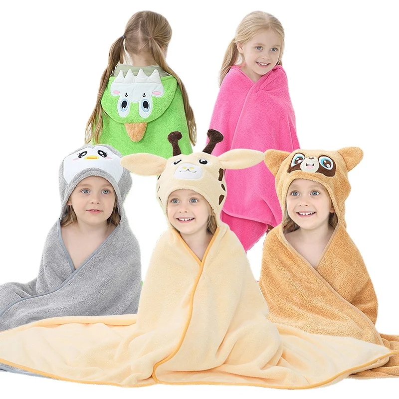 80*130cm Children's Absorbent Super Soft Bathrobe Baby Fleece Wearable Blanket Towel Cartoon Dinosaur Swim Beach Kids Bath Towel