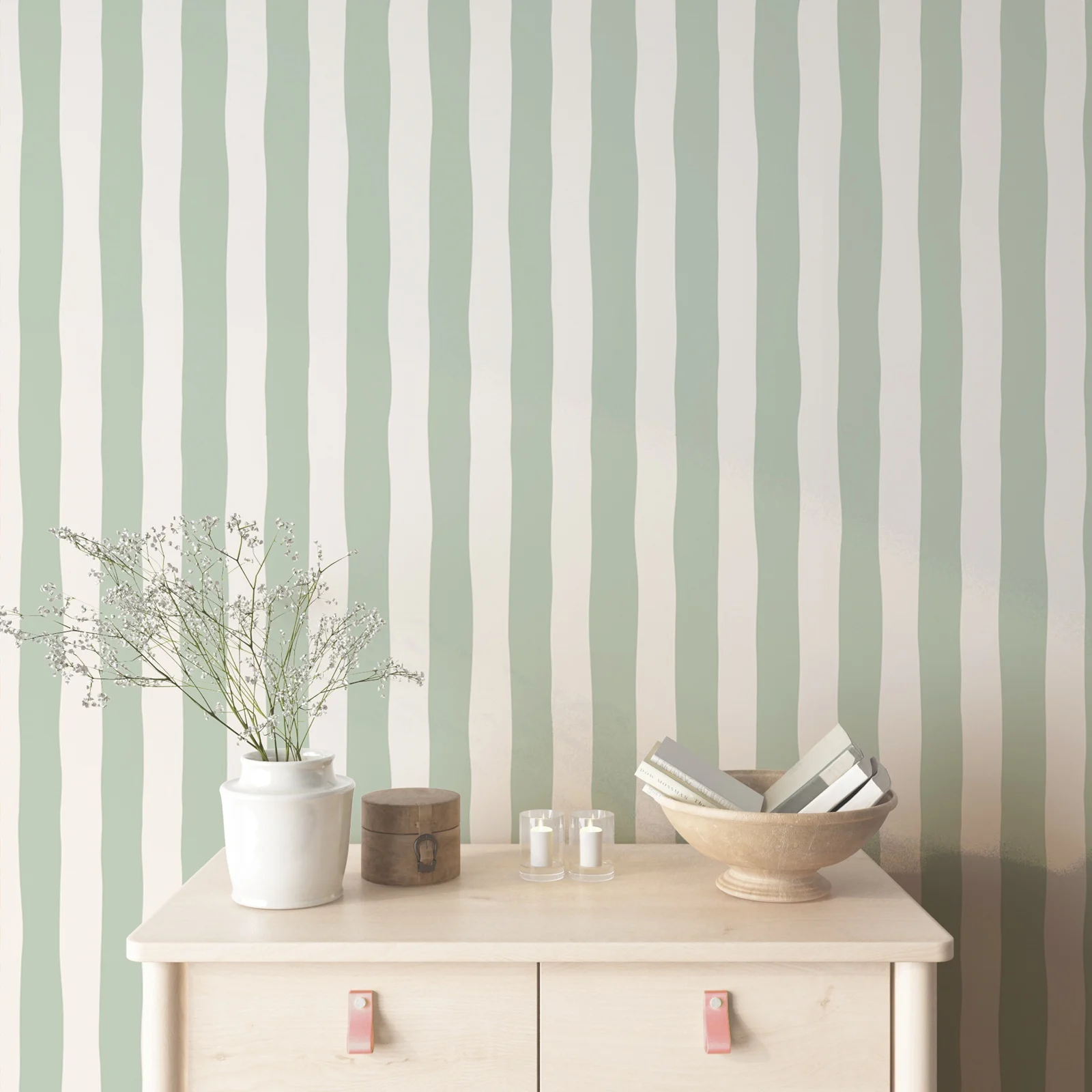 Фото Съемные обои Sage Green Stripes, классические полосатые обои зеленого и белого цвета для детской комнаты, арендские обои для детской комнаты №3