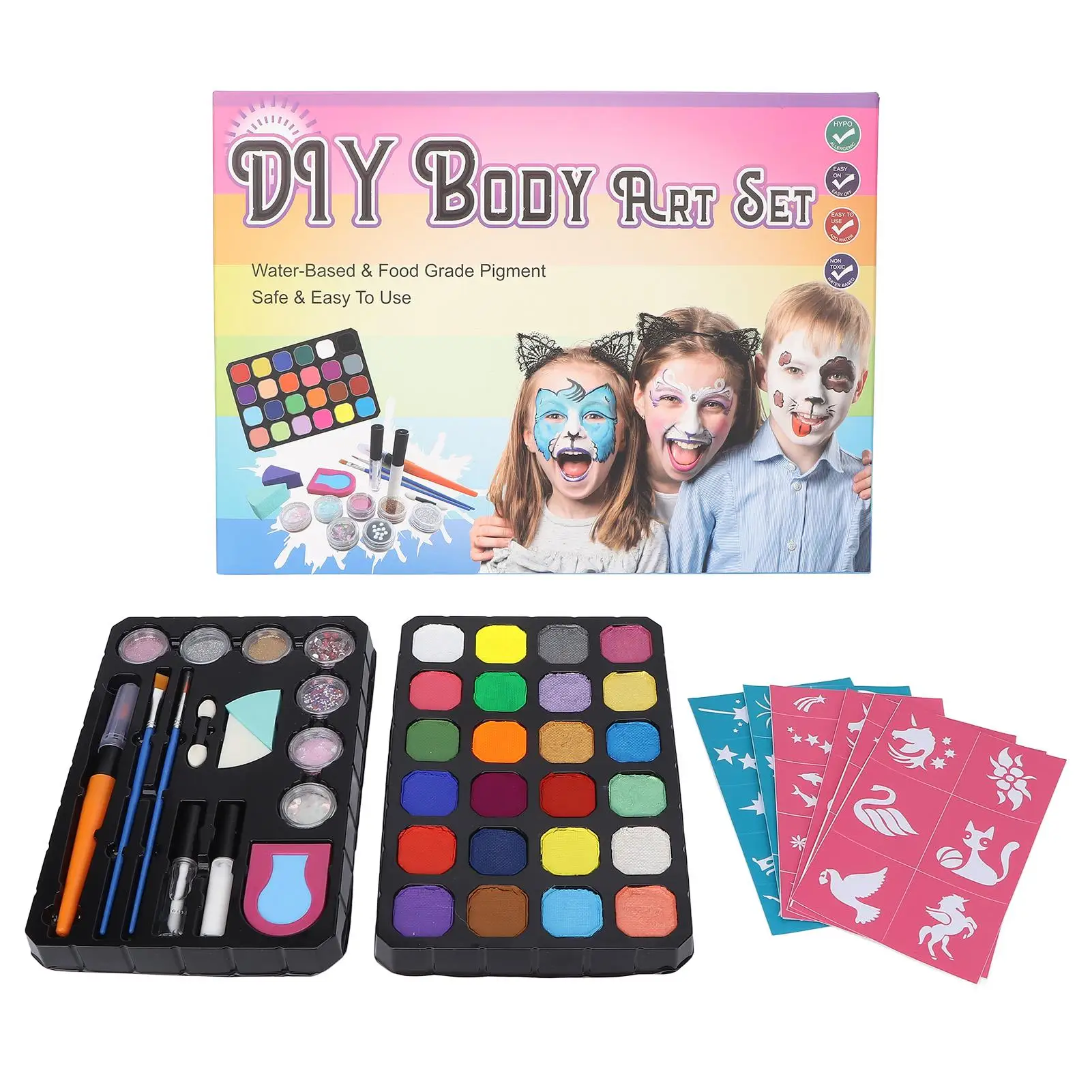 Набор для рисования лица и тела Палетка блестящих пудры пайеток 24 цвета