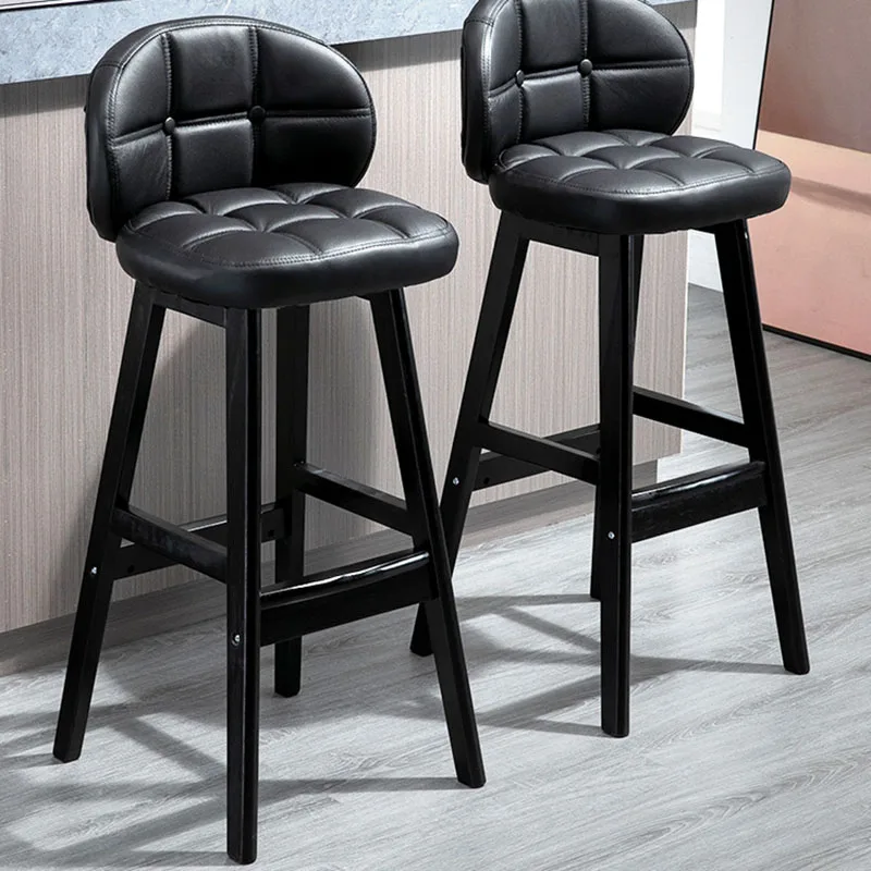 

Designer Luxury Wooden Chair Bar Leather Modern Counter Bar Stool Black Kitchen Bancos Para Barra De Cocina Bar Furniture Mzy