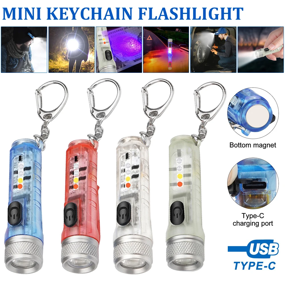 

Mini LED Keychain Flashlight USB Rechargeable Pocket Torch With Buckle Waterproof Flashlight For Emergency Outdoor Fishing