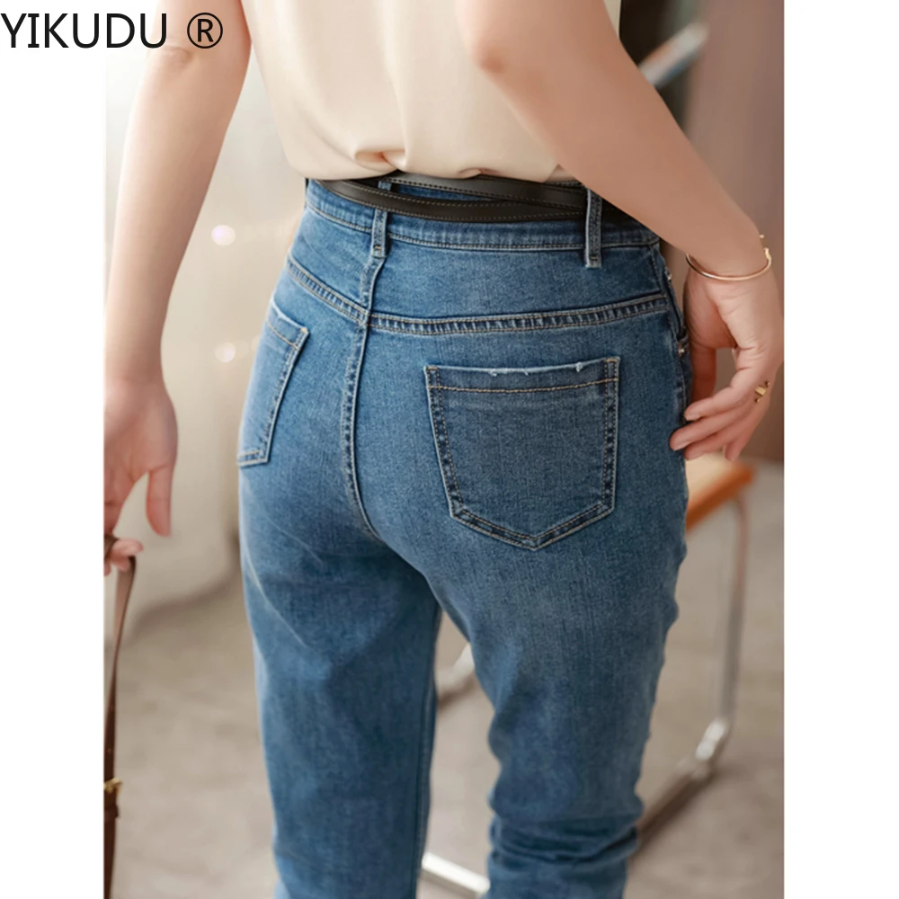 

High Waist Straight-leg Jeans Women Spring and Summer Light Denim Blue Slim Fit Pencil Jeans Trousers