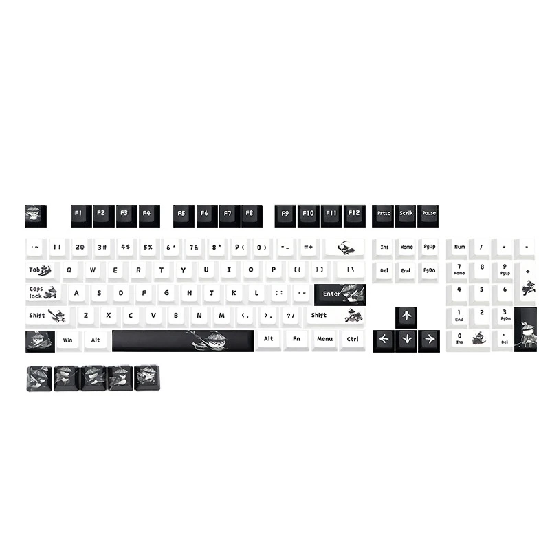 

109-Key PBT Keycap Five-Sided Sublimation Mechanical Keyboard Keycap Compatible with 61/87/104 Keyboards Black+White