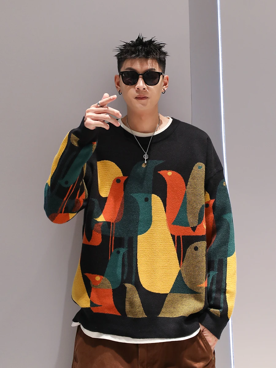 Youshu National Fashion Импрессионистская иллюстрация Свитер с круглым вырезом Пара High Sense