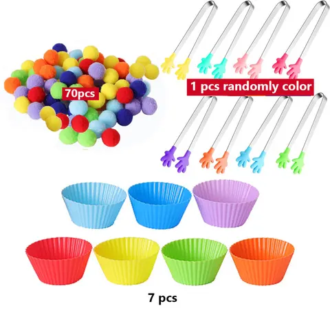 Плюшевые шарики-Помпоны с подсчетом, радужные цветные сортировочные игрушки, пинцет, игрушки для мелкой моторики, игрушки для малышей, Игрушки для раннего развития Монтессори