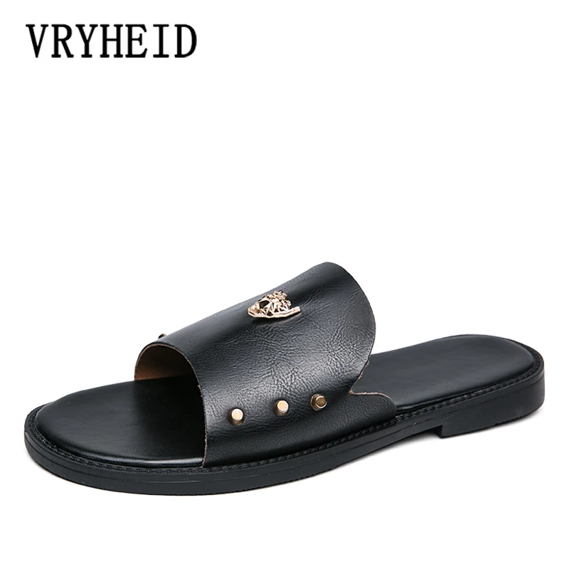 

VRYHEID Summer Men's Slippers Flat Fashion Breathable Slip-On Designer Shoes Casual Beach Slides Outdoor flip flop Big Size 48