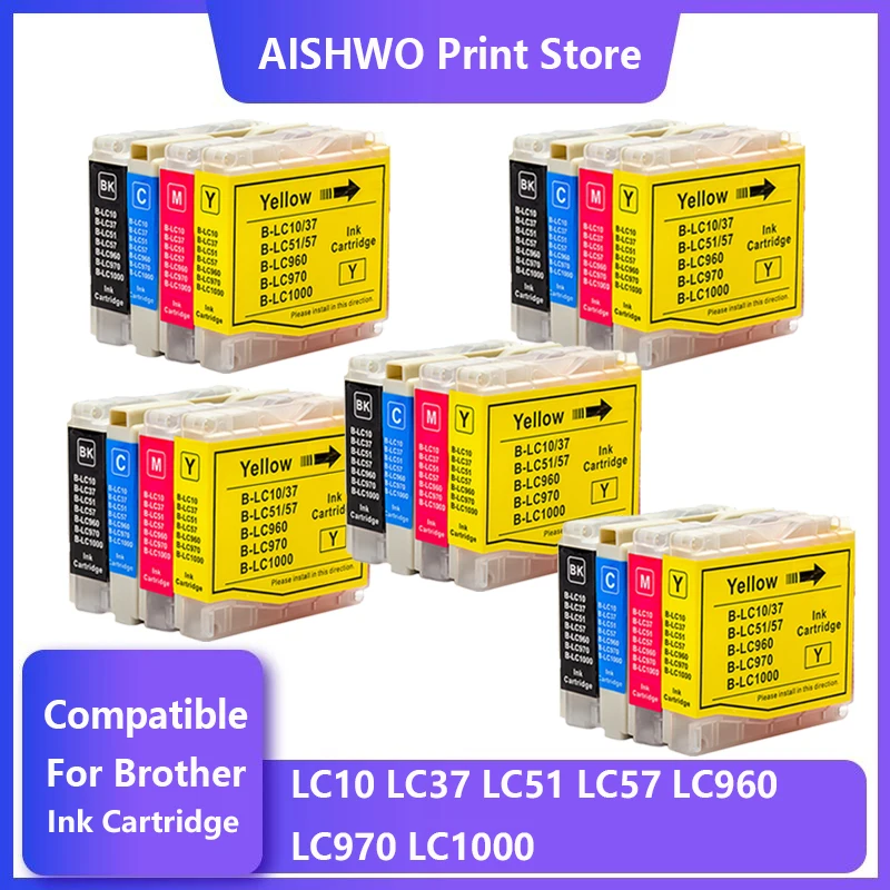 

20PK LC10 LC37 LC51 LC57 LC960 LC970 LC1000 Ink Cartridge For Brother DCP-130C DCP-135C MFC-235C MFC-240C 750CN 750CW 465CN