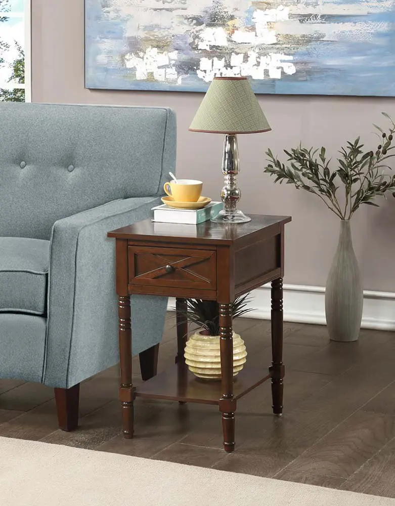 

Country Oxford 1 Drawer End Table with Charging Station and Shelf, Espresso