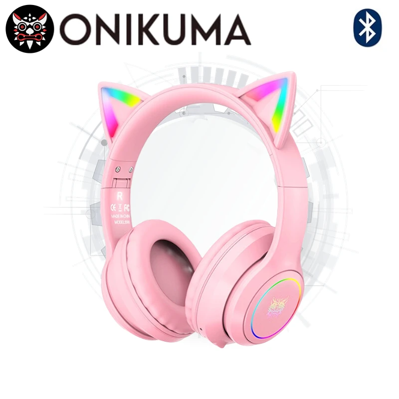 Наушники Onikuma B90 RGB с кошачьими ушками Bluetooth 5 0 Беспроводная игровая гарнитура