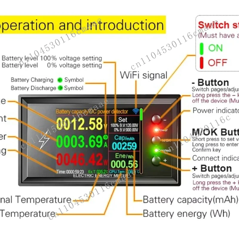 Фото ATORCH 0-420Volt Tuya WiFi Интеллектуальный тестер обнаружения емкости литиевой батареи DC Цифровой дисплей Ток Напряжение Кулон №1