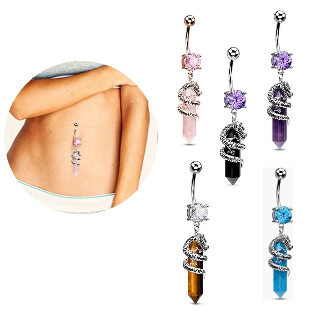 

New Steel Belly Button Rings Piercing Navel Dragon Natural Stone Style Navel Piercing Earring Belly Piercing Sexy Body Jewelry