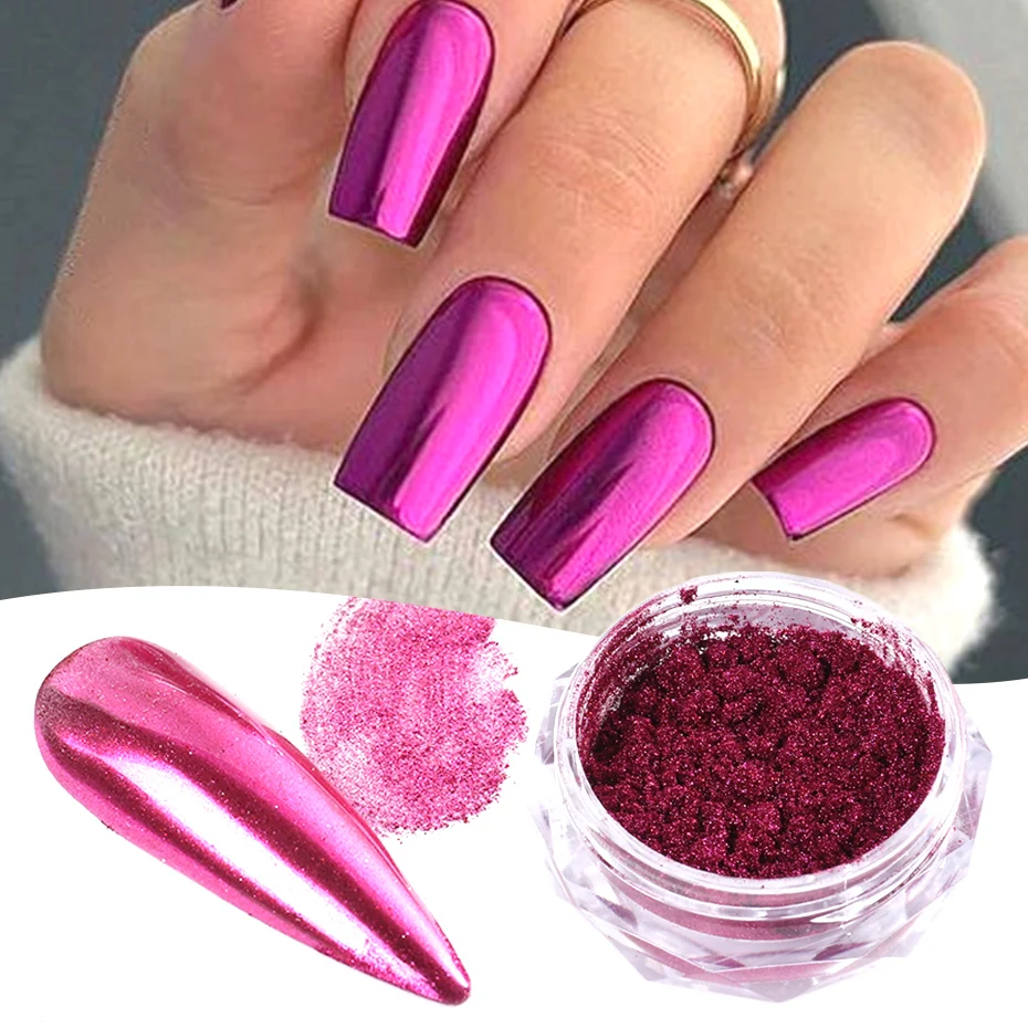 Nail Mirror Glitter Powder Metallic Pink Red Series Chrome Pigment Dust Metal Effect UV Gel Polish Holographic Decoration JIEL