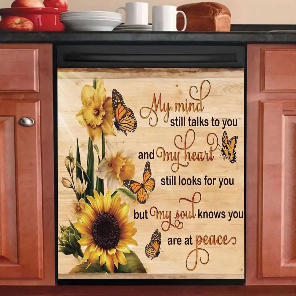 

Sunflower Dishwasher Cover Magnet My Soul Konws You Are At Peace Sticker Decorative for Kitchen,Butterfly Fridge Magnetic Decal,