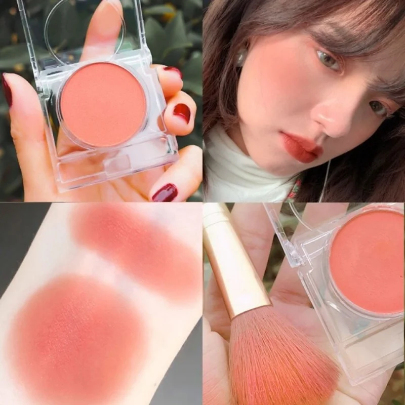 

1pcs Face Makeup Blush Palette Mineral Powder Pink Peach Rouge Long Lasting Natural Cheek Tint Blusher Cream Cosmetic with Brush