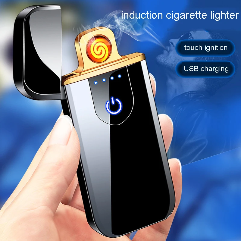 

2023New Lightweight And Portable Touch-Sensitive Lighter Double-Sided Ultra-Thin Usb Rechargeable Men'S Cigarette Lighter Metal