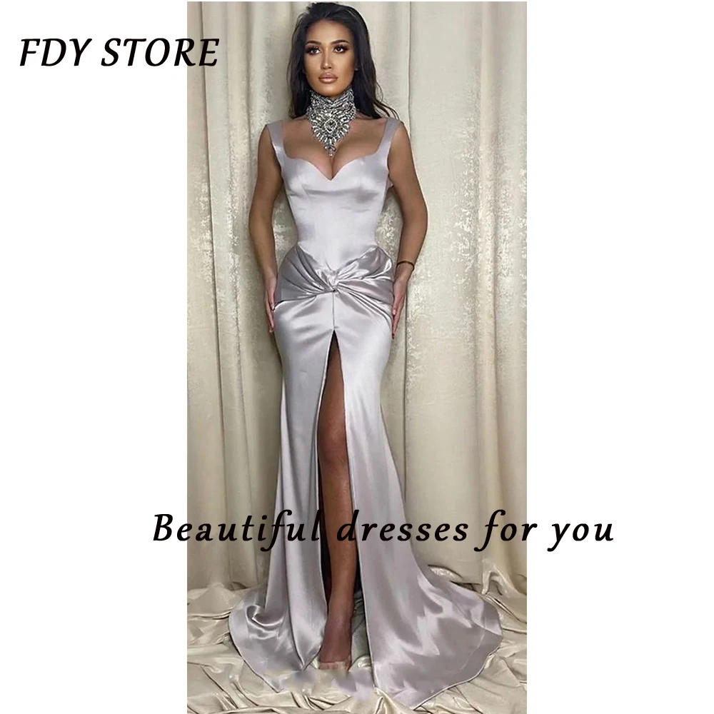 

Женское атласное коктейльное платье FDY Store, платье с оборками и разрезом, со шлейфом, для торжественных случаев и выпускного вечера