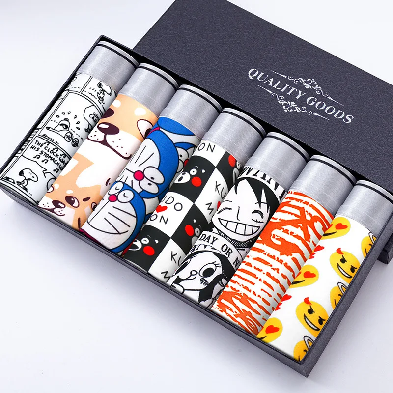 

Трусы-боксеры мужские 7 шт./партия, нижнее белье с мультяшным рисунком, милые мягкие шорты, большие размеры