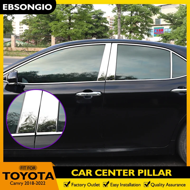

For Toyota Camry 2018 2019 2020 2021 2022 Stainless steel Car Window Pillar Post Cover Strip Trim Sticker Accessories 6Pcs
