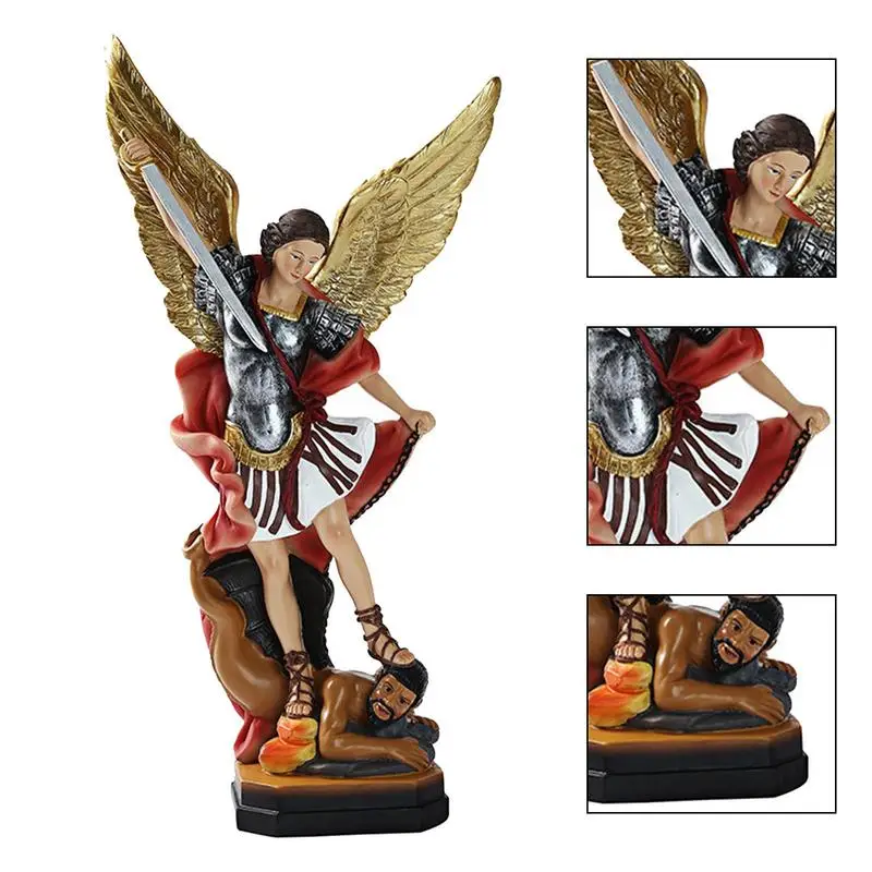 

Статуя Святого Майкла, статуэтка ангела из смолы, скульптура, украшение Майкла, арчангеля, побежденная фигурка демона Люцифера, трамплз